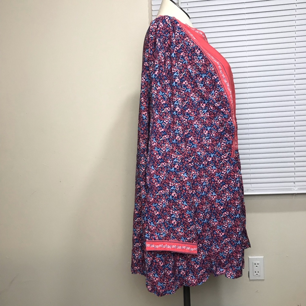 Woman Within Tunic Top Women’s Size 5X Color Orange Floral Long Sleeve’s Notched - Picture 2 of 14